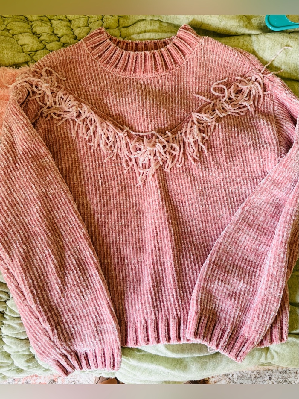 Jessica Simpson Cozy Pink Fringe Chenille Sweater - Girls